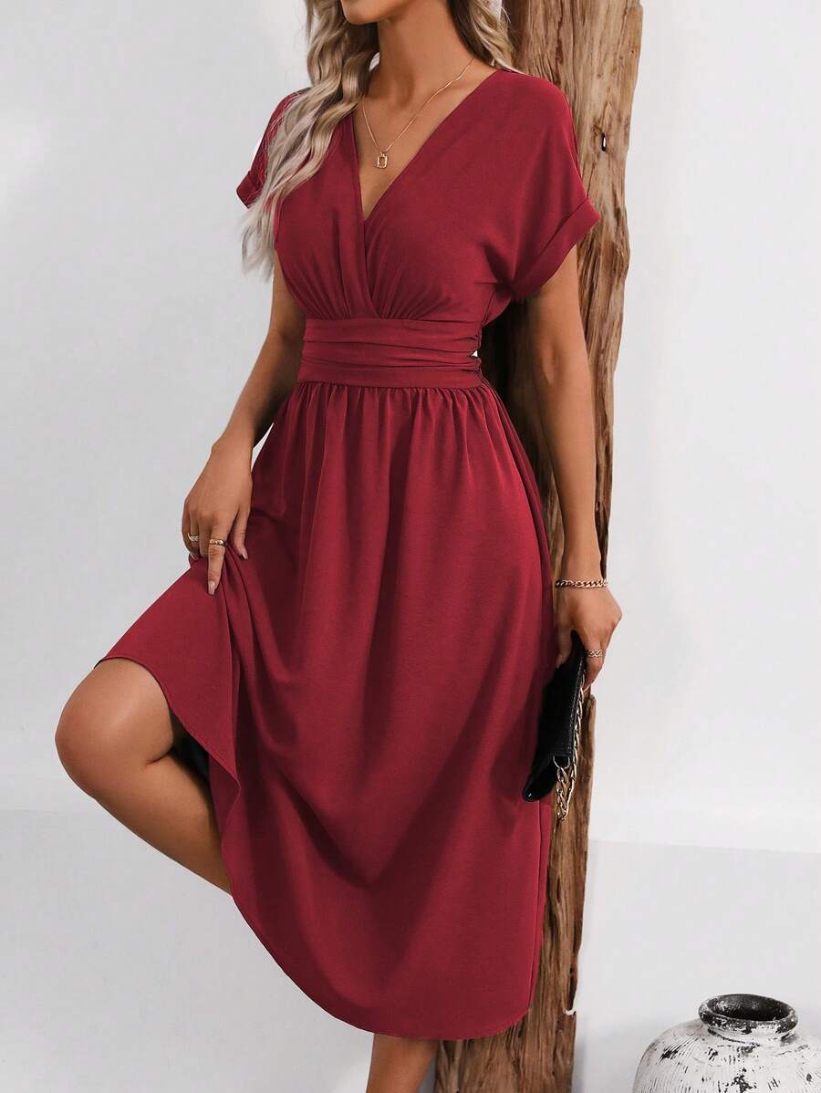 Vestido Aurora Longo Plissado Decote V