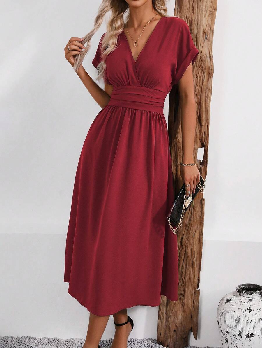 Vestido Aurora Longo Plissado Decote V