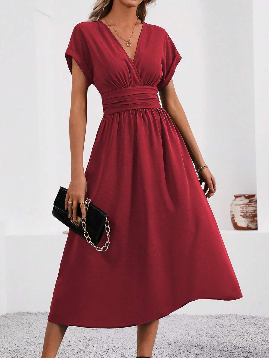 Vestido Aurora Longo Plissado Decote V