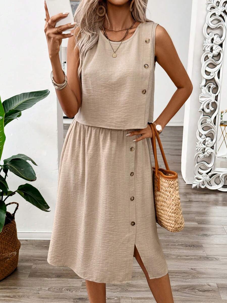 Conjunto Serena Top e Saia Fenda Casual