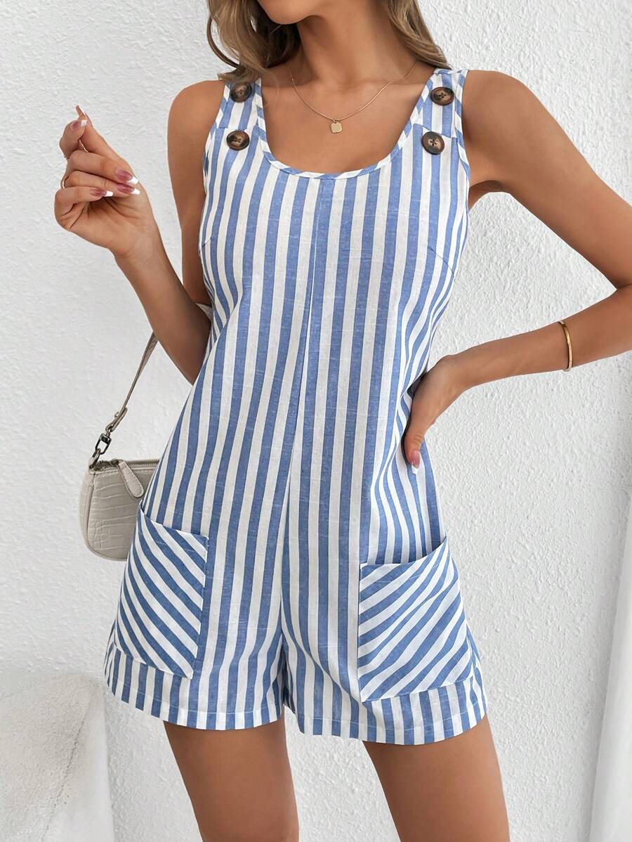 Macacão Curto Essence Listrado Casual