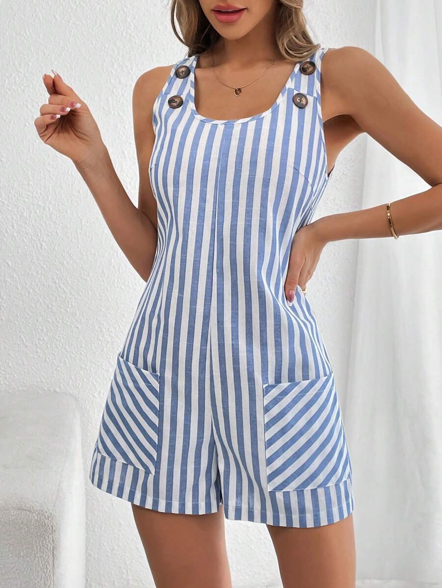 Macacão Curto Essence Listrado Casual