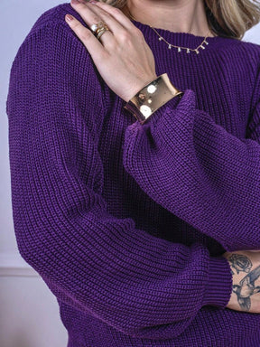 Blusa de Tricô Feminina Canelada com Gola Canoa