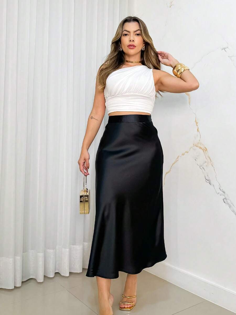 Saia Midi Lulu Run Cetim Fluida