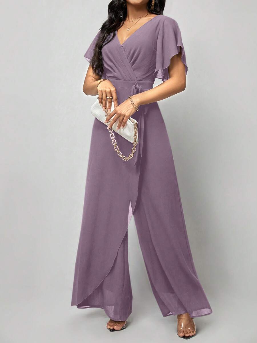 Macacão Aurora Elegante Longo Decote V com Amarração