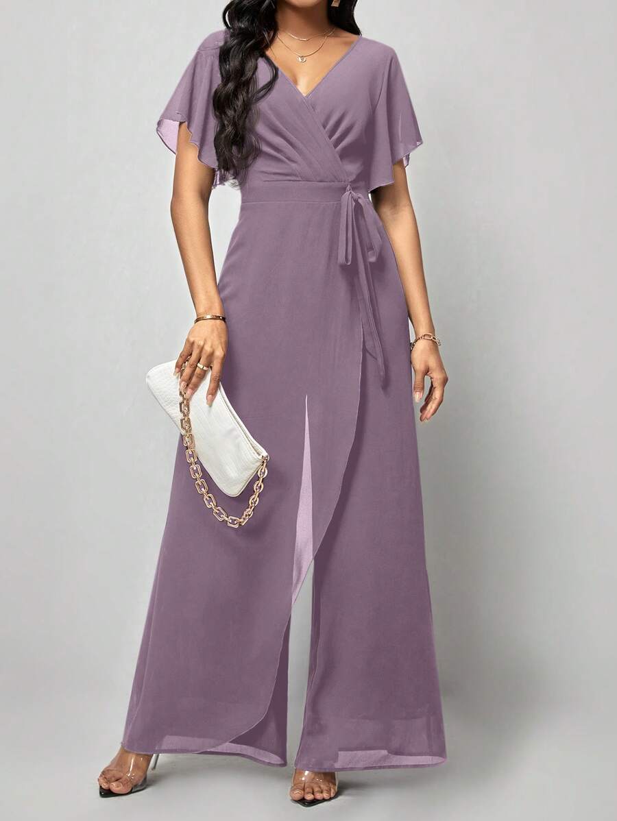 Macacão Aurora Elegante Longo Decote V com Amarração