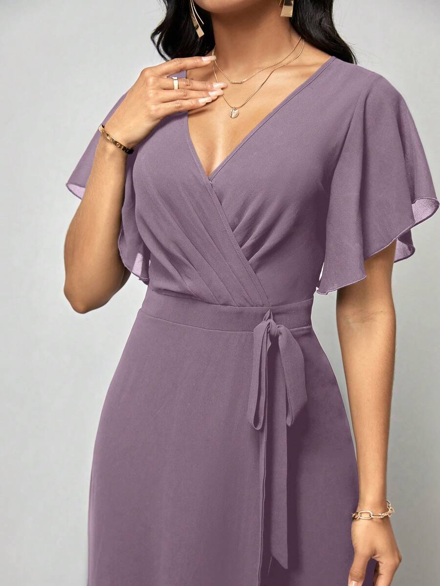 Macacão Aurora Elegante Longo Decote V com Amarração