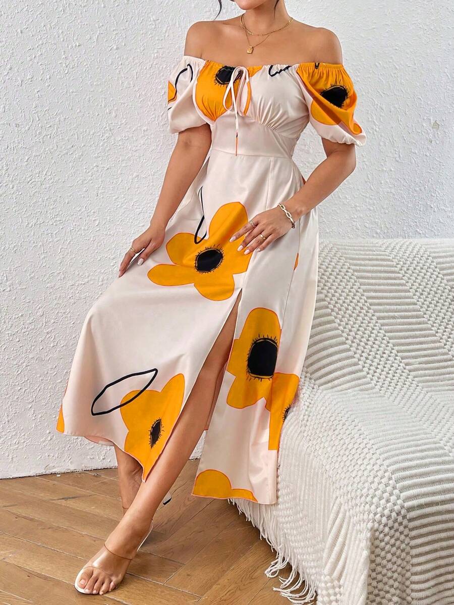 Vestido Aurora Boho Longo Ombro de Fora Floral