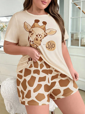 Pijama Plus Size Feminino Estampa de Girafa – Conforto e Diversão Nelima Moda (G1 ao G5)