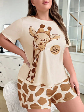 Pijama Plus Size Feminino Estampa de Girafa – Conforto e Diversão Nelima Moda (G1 ao G5)