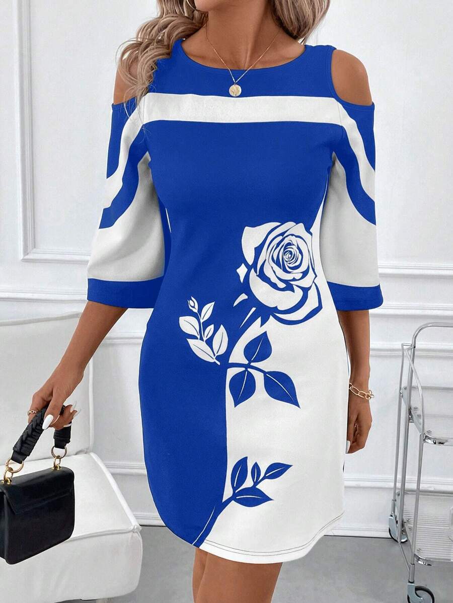 Vestido Laura Elegante Curto Ombros de Fora Floral