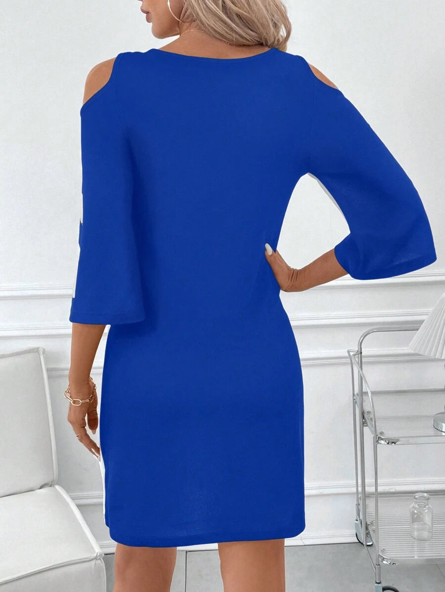 Vestido Laura Elegante Curto Ombros de Fora Floral