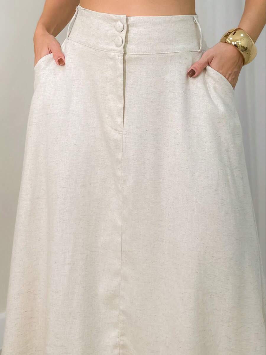 Saia Midi Emili Godê Tricolina Elegante