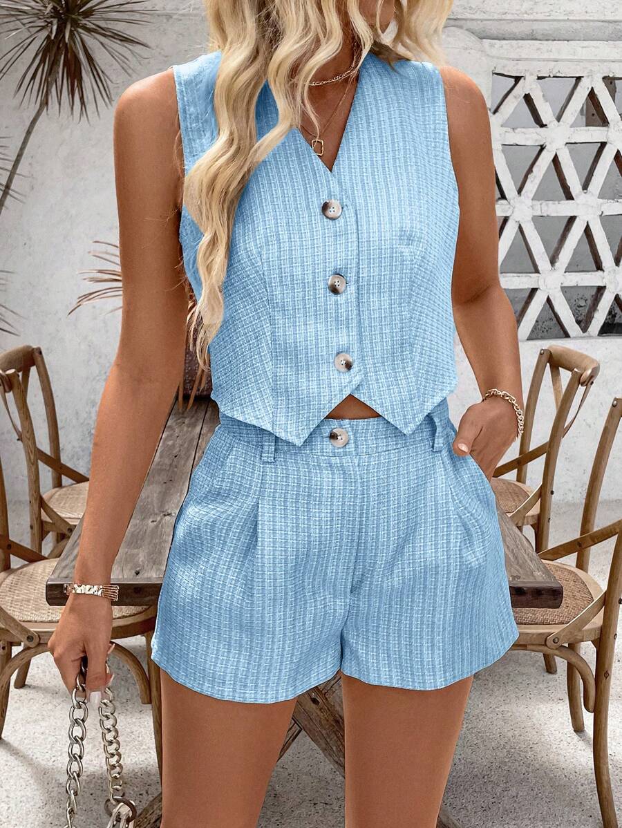 Conjunto Olivia Colete e Shorts Assimétrico