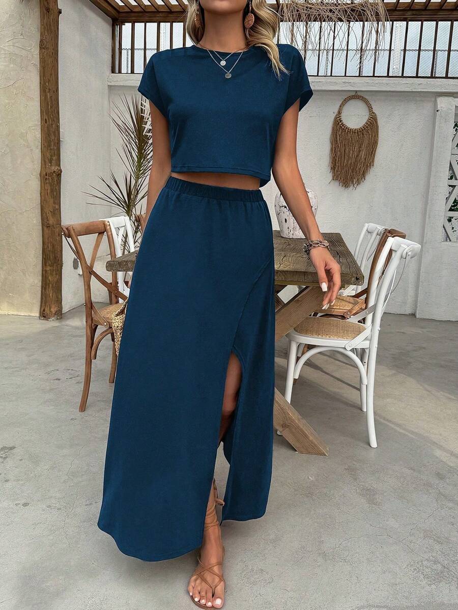 Conjunto Serena Top Cropped e Saia Fenda Alta