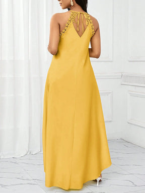 Vestido Longo Amarelo com Gola Halter – Elegância e Fluidez do P ao GG