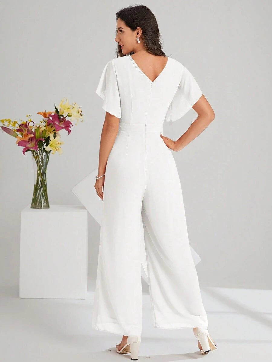 Macacão Aurora Elegante Longo Decote V com Amarração