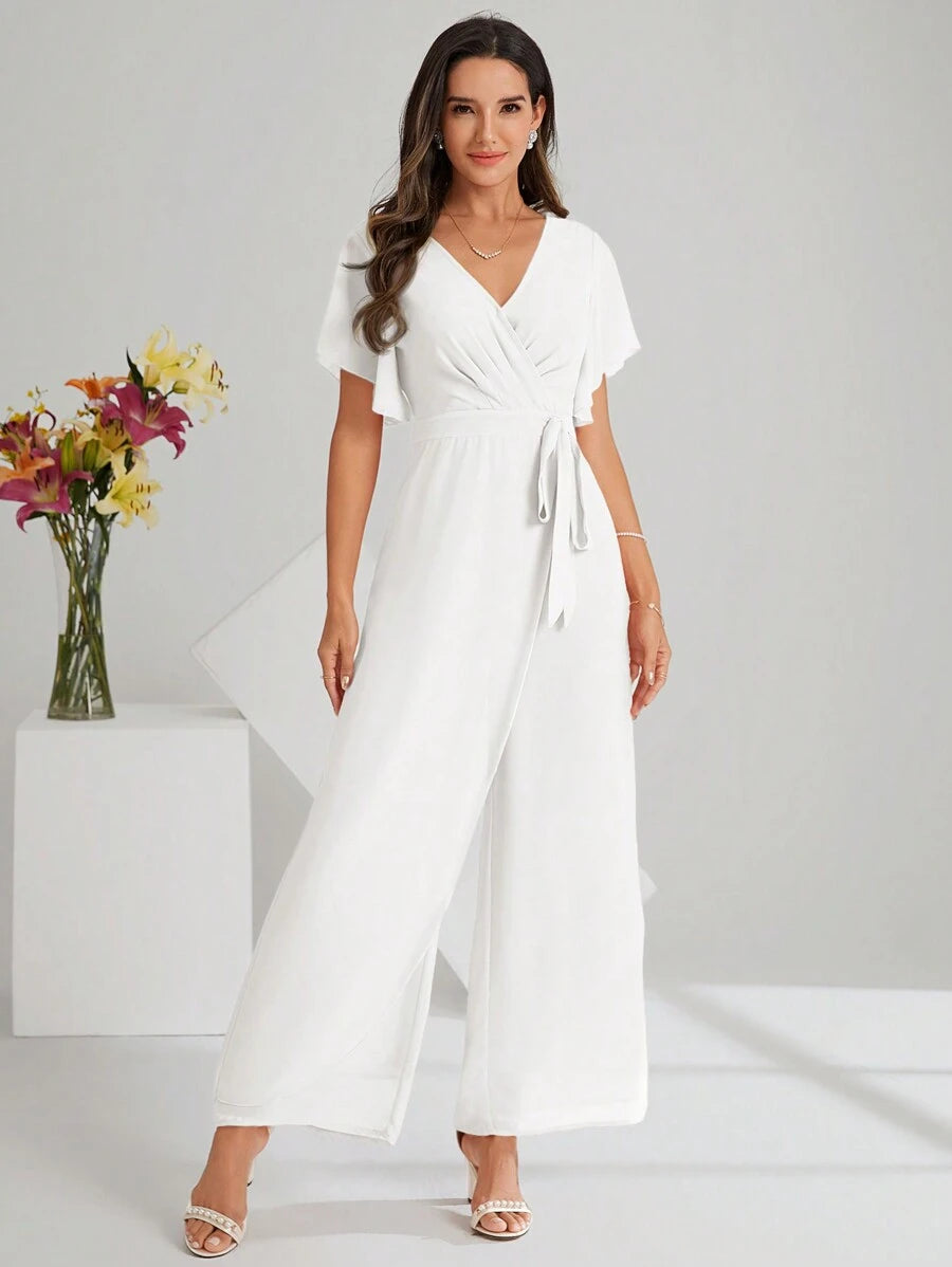 Macacão Aurora Elegante Longo Decote V com Amarração