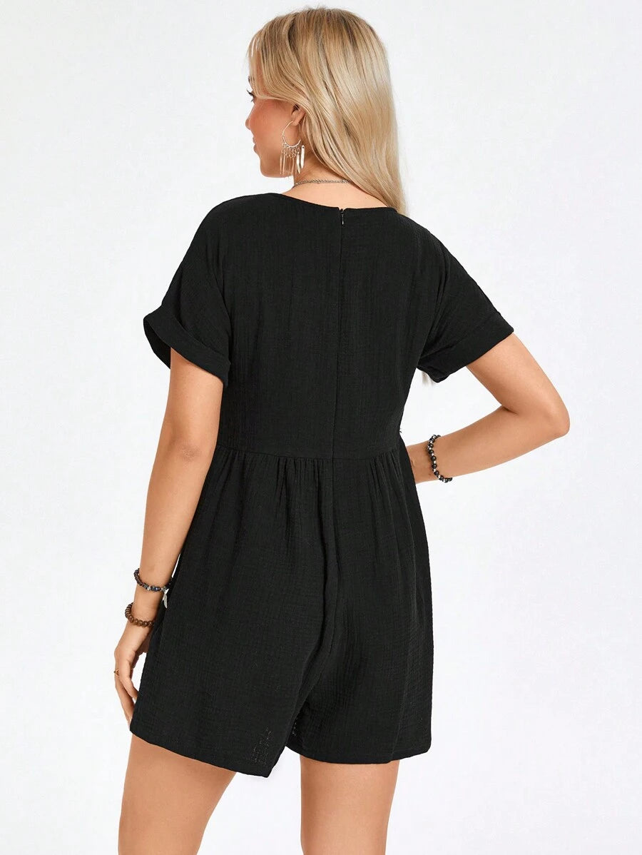 Macaquinho Laura Casual Jacquard Decote V