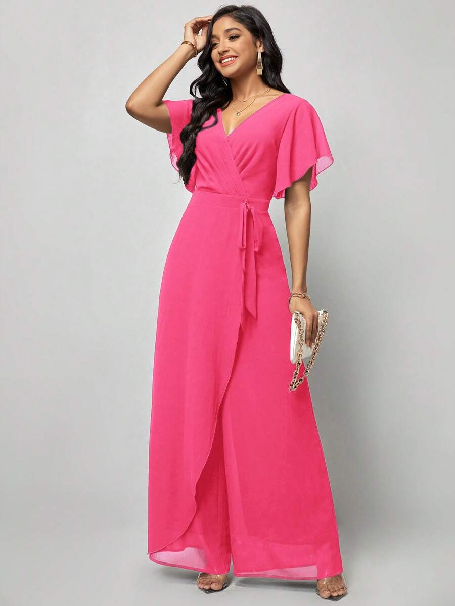 Macacão Aurora Elegante Longo Decote V com Amarração