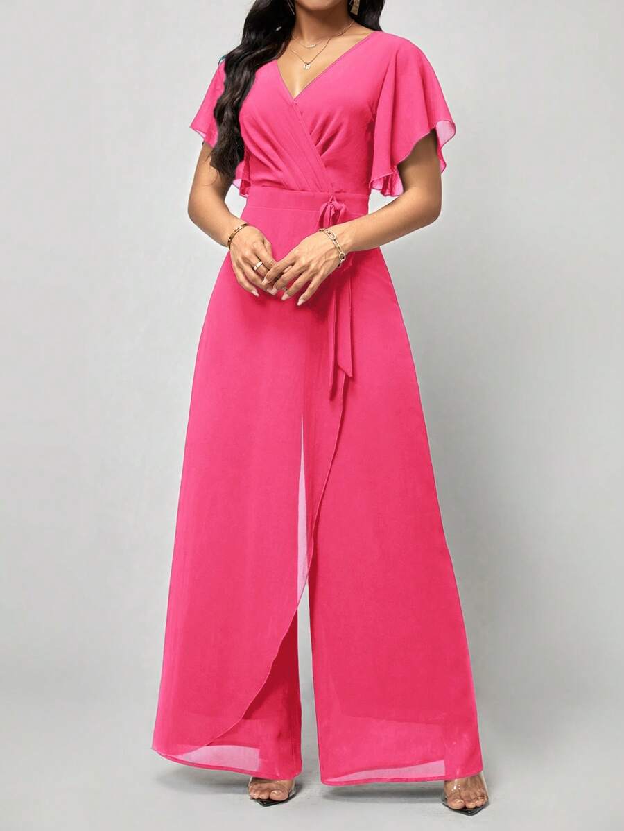 Macacão Aurora Elegante Longo Decote V com Amarração