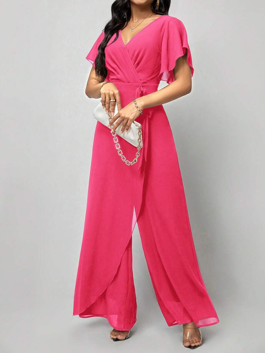 Macacão Aurora Elegante Longo Decote V com Amarração