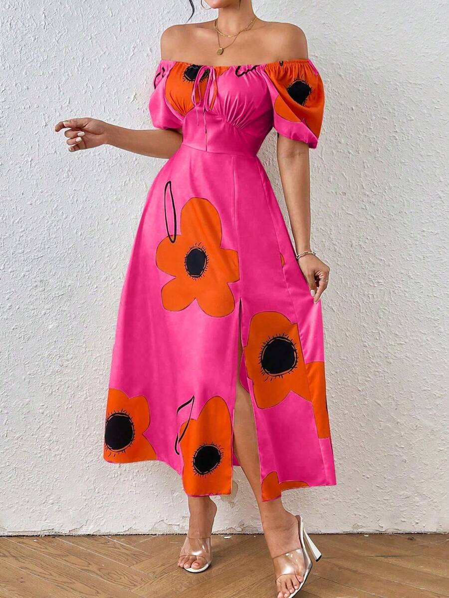 Vestido Aurora Boho Longo Ombro de Fora Floral