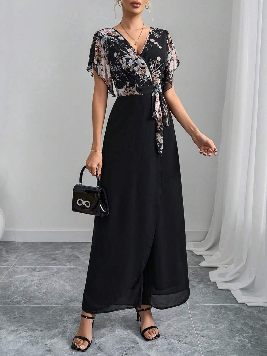 Macacão Aurora Elegante Longo Decote V com Amarração