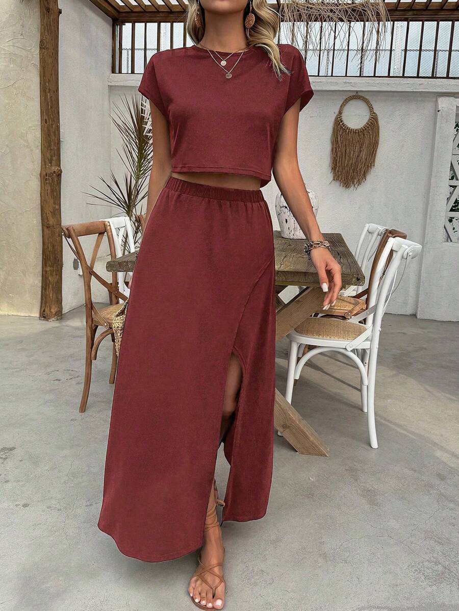 Conjunto Serena Top Cropped e Saia Fenda Alta