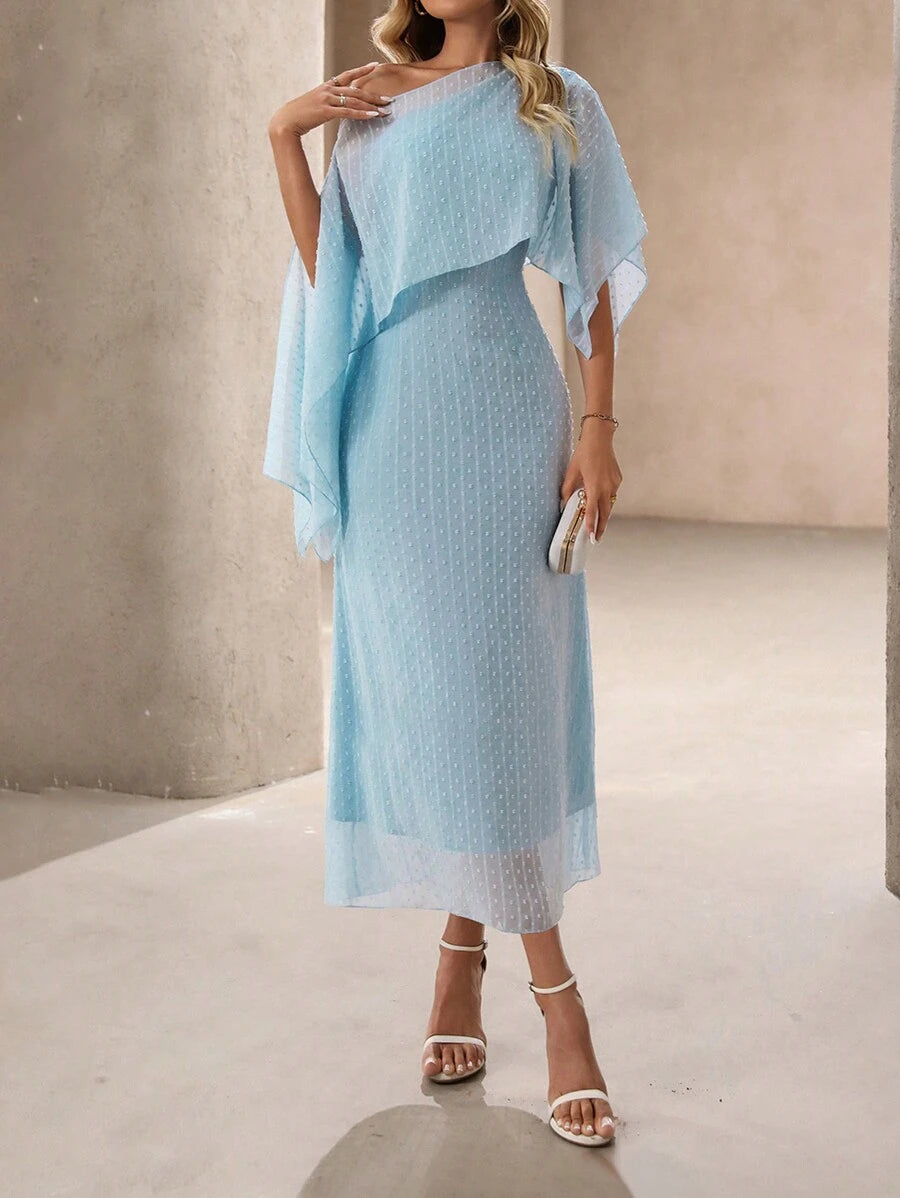 Vestido Valéria Elegante Longo Chiffon Jacquard Assimétrico