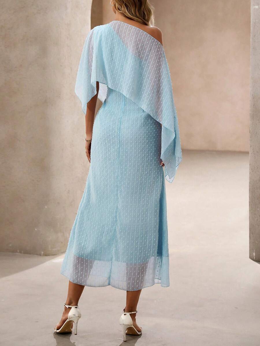 Vestido Valéria Elegante Longo Chiffon Jacquard Assimétrico