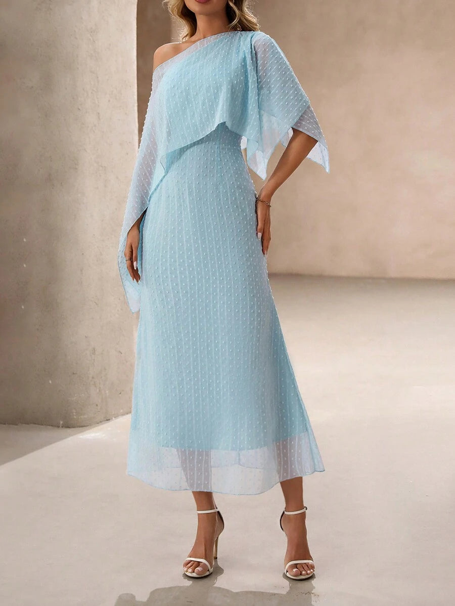 Vestido Valéria Elegante Longo Chiffon Jacquard Assimétrico