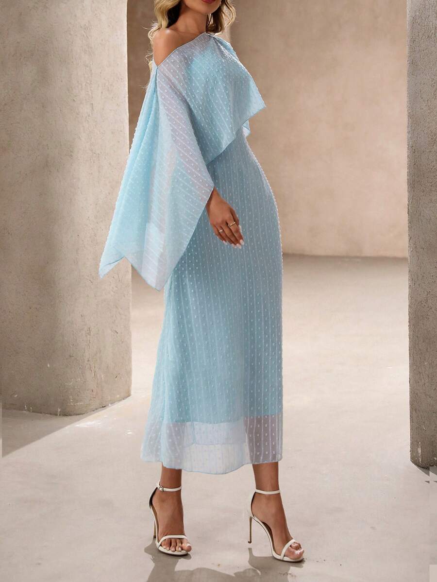 Vestido Valéria Elegante Longo Chiffon Jacquard Assimétrico