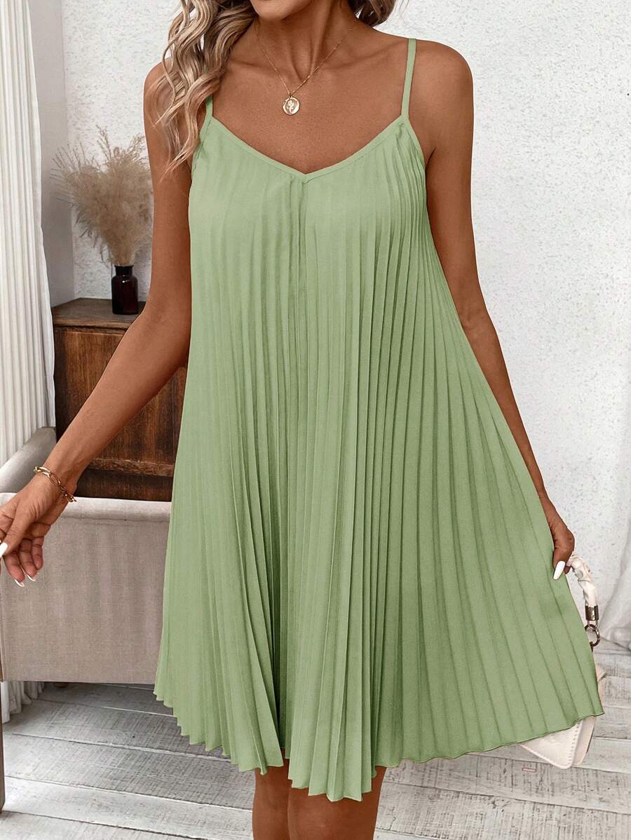 Vestido Coral Primavera Curto Plissado Alças Finas