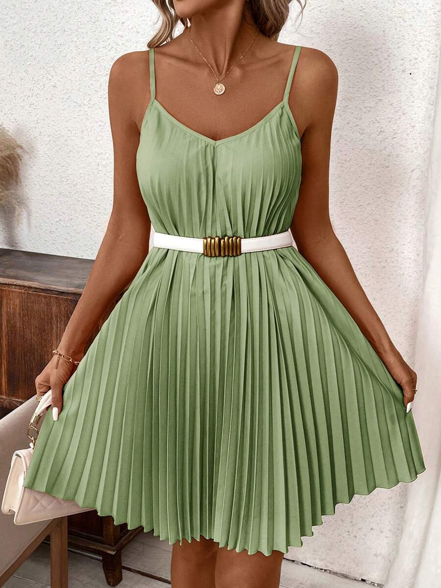 Vestido Coral Primavera Curto Plissado Alças Finas