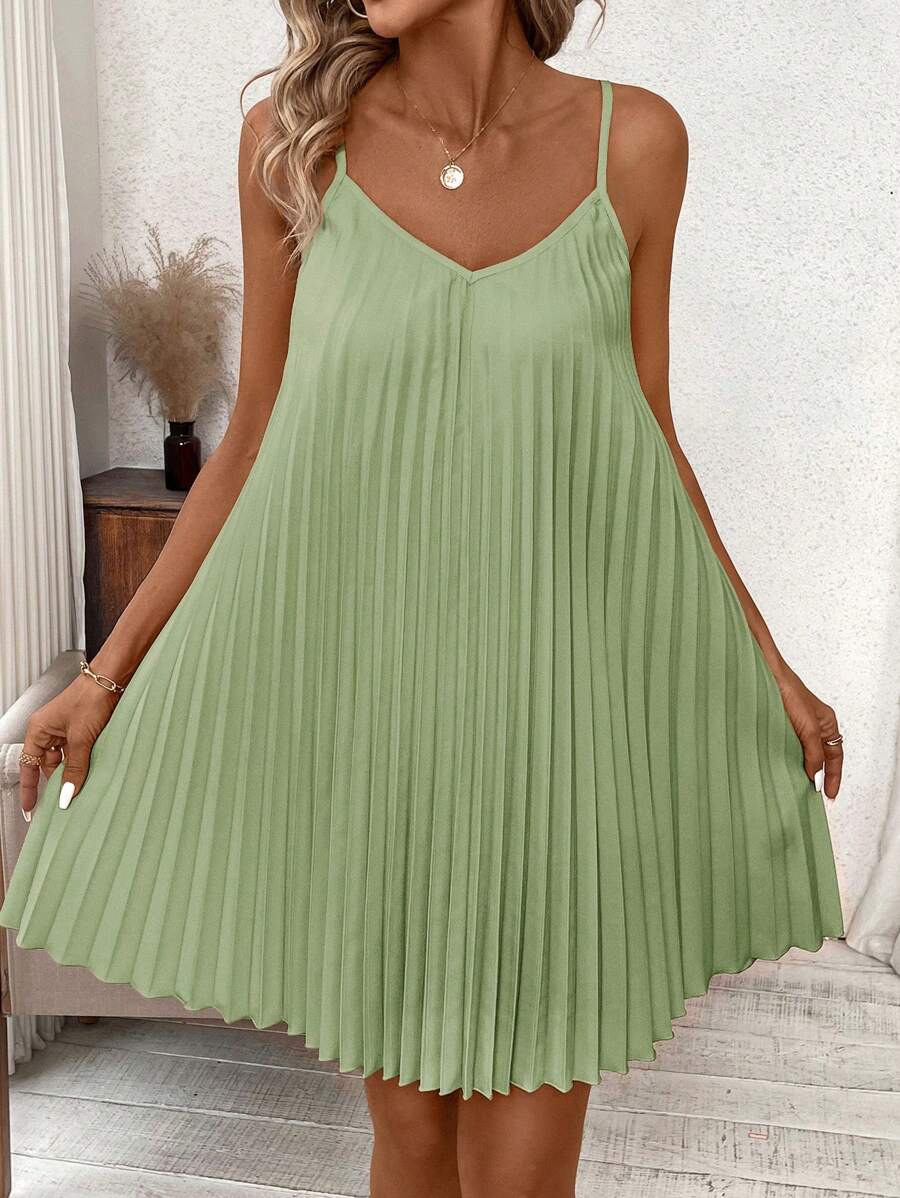 Vestido Coral Primavera Curto Plissado Alças Finas