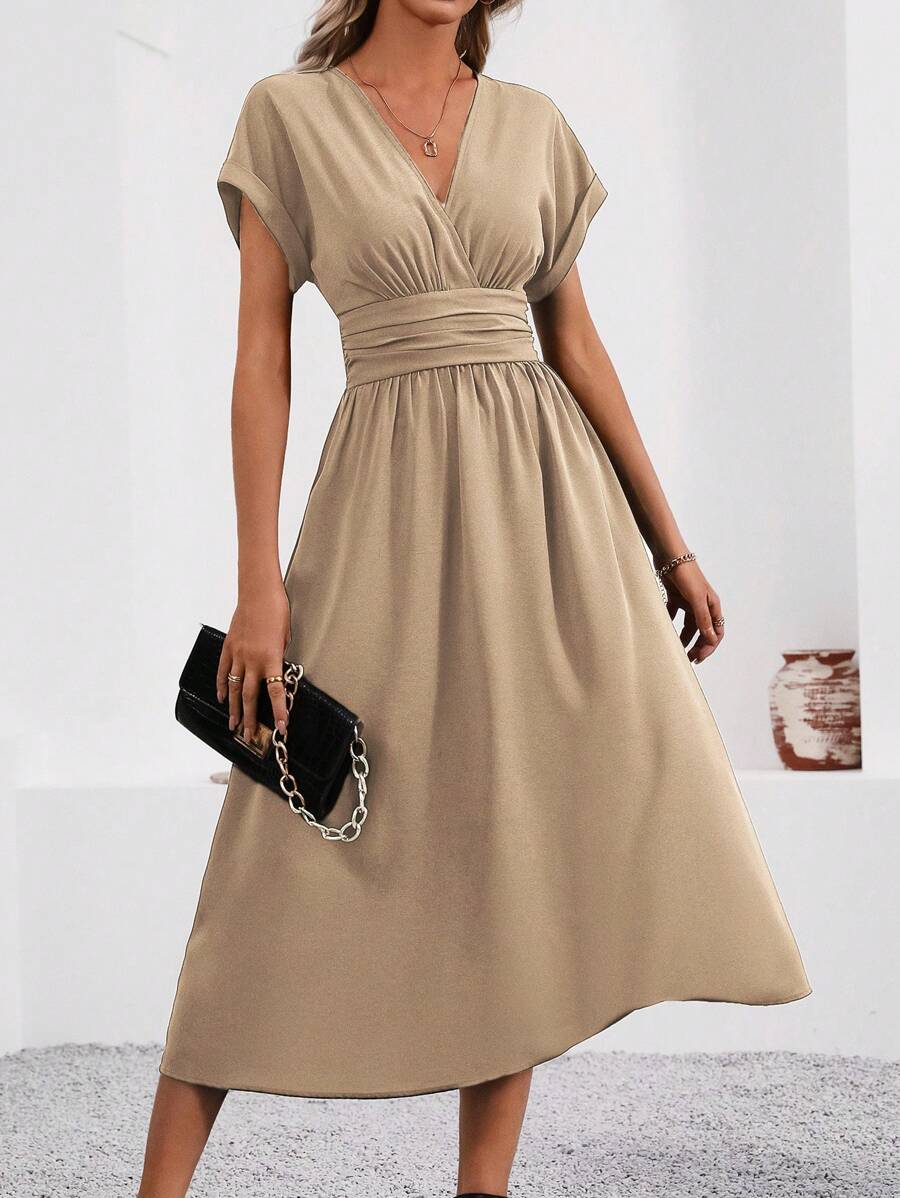 Vestido Aurora Longo Plissado Decote V