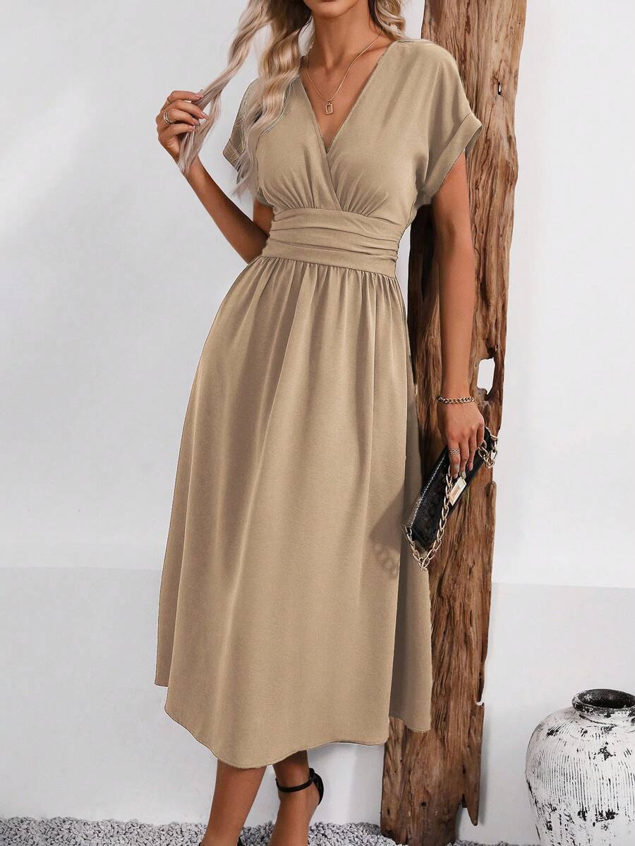 Vestido Aurora Longo Plissado Decote V