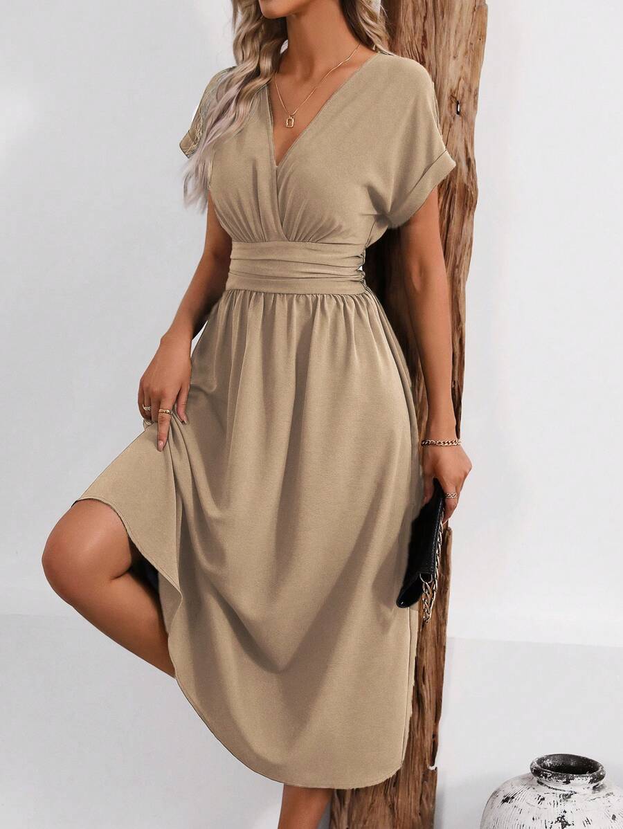 Vestido Aurora Longo Plissado Decote V