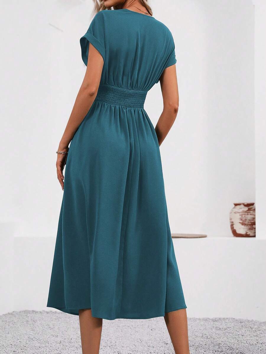 Vestido Aurora Longo Plissado Decote V