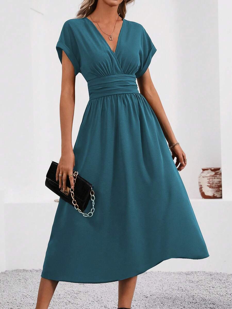 Vestido Aurora Longo Plissado Decote V