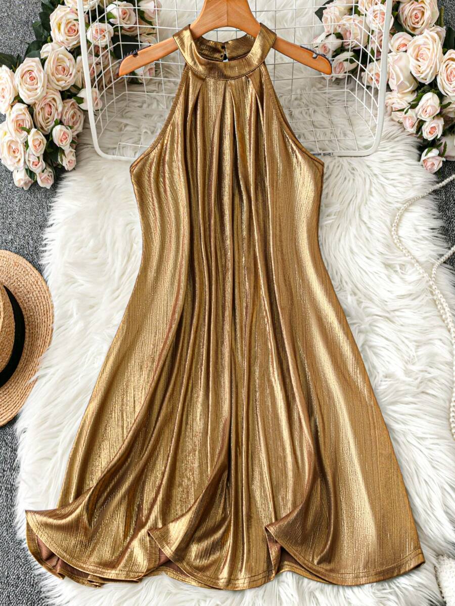 Vestido Aurora Elegante Curto Frente Única Dourado