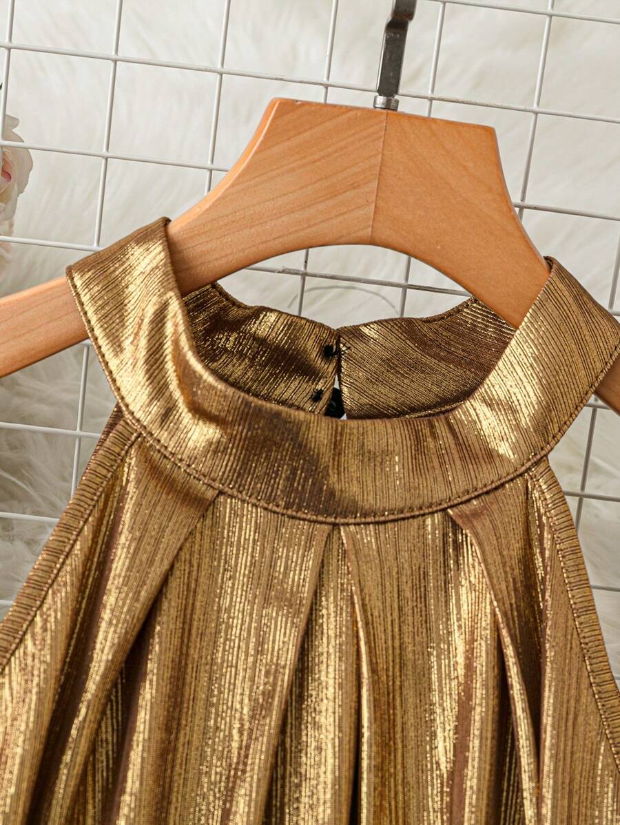 Vestido Aurora Elegante Curto Frente Única Dourado