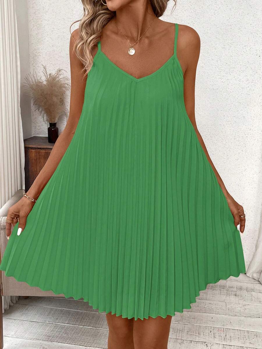 Vestido Coral Primavera Curto Plissado Alças Finas