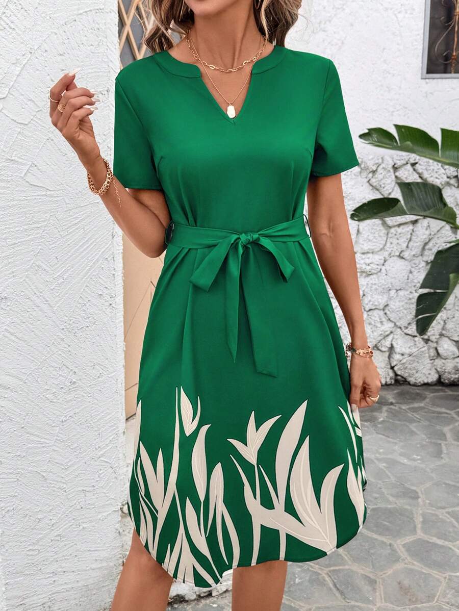 Vestido Camila Casual Midi Geométrico com Cinto