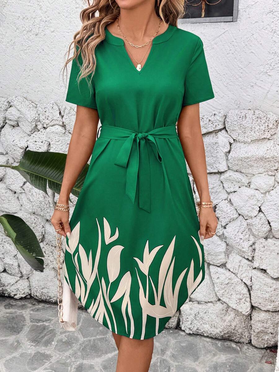 Vestido Camila Casual Midi Geométrico com Cinto