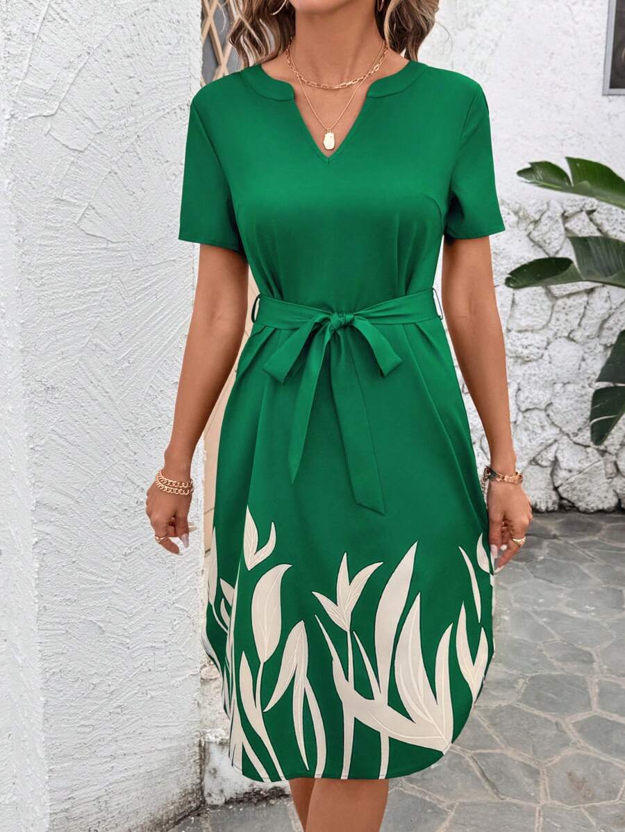 Vestido Camila Casual Midi Geométrico com Cinto