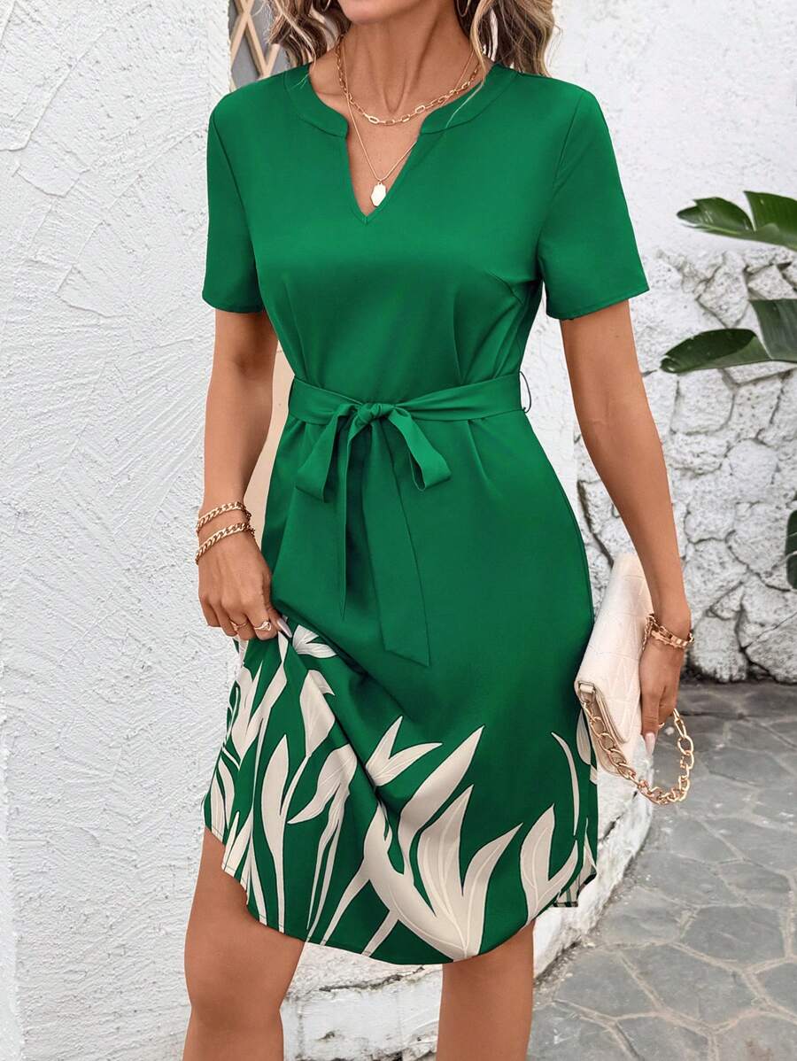 Vestido Camila Casual Midi Geométrico com Cinto