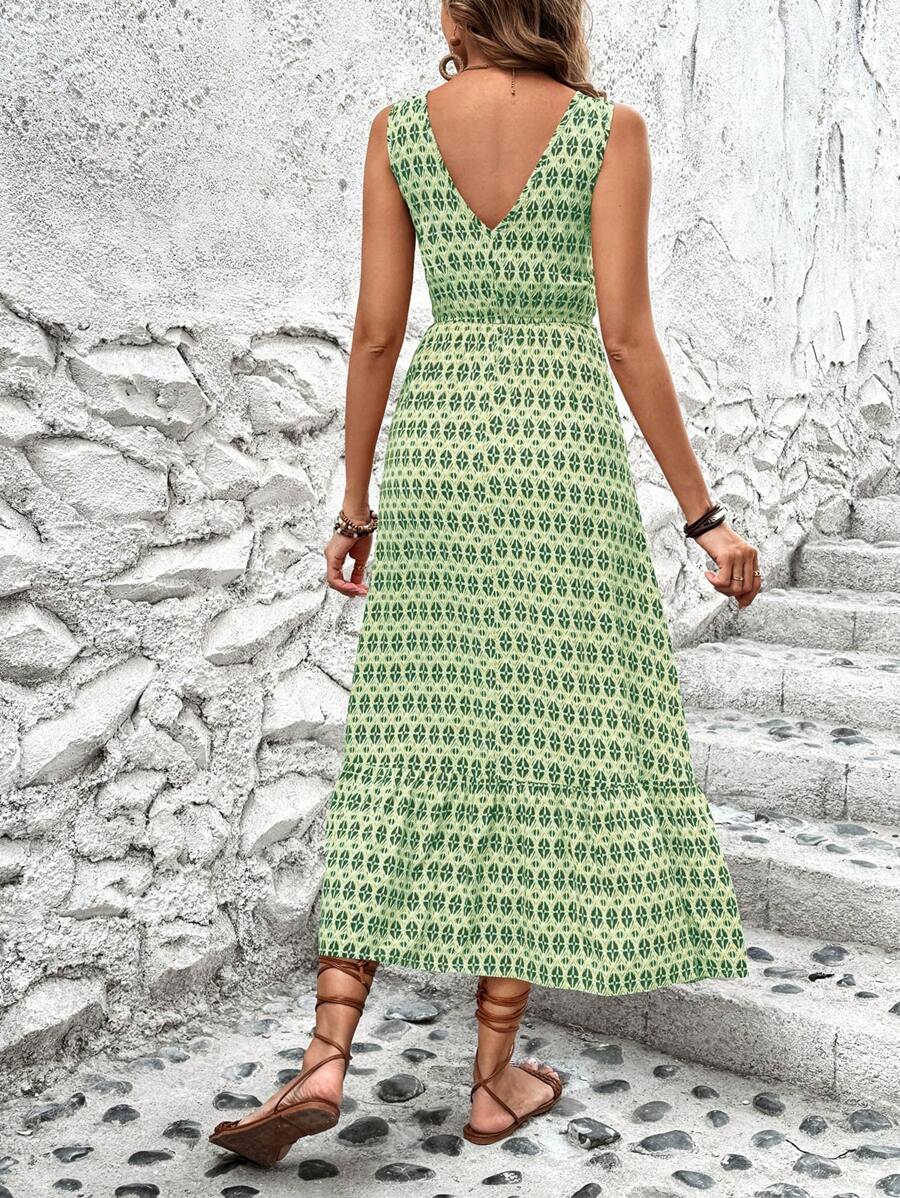 Vestido Clara Casual Longo Geométrico Sem Mangas