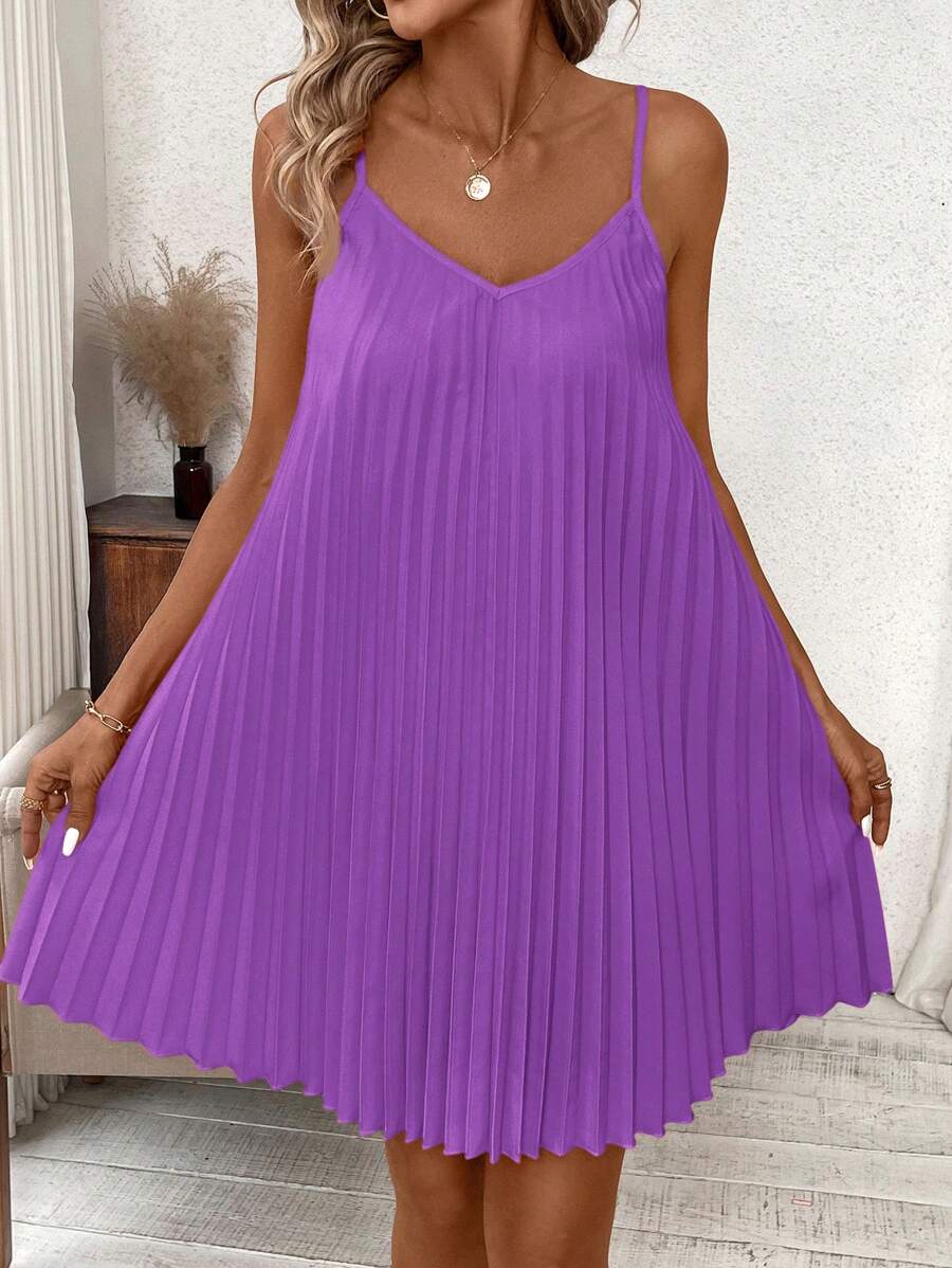 Vestido Coral Primavera Curto Plissado Alças Finas